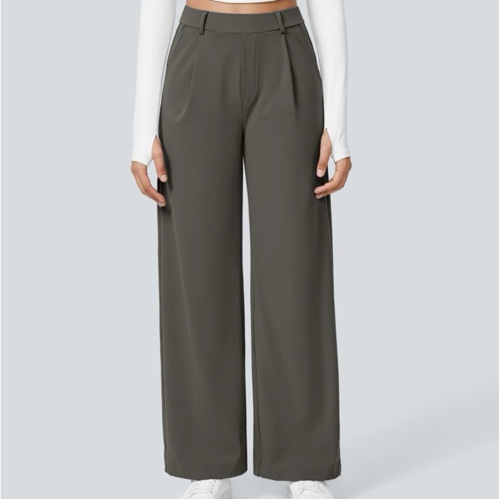Halara Flex DayStretch High Waisted Pocket Straight Leg Work Pants Deep Grey